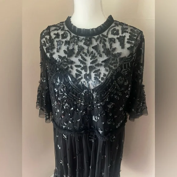 Mac Duggal Illusion Mock Neck Short Sleeve Sequined Dress - Picture 6 of 9